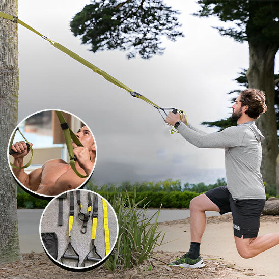 elastique musculation homme dehors attache arbre